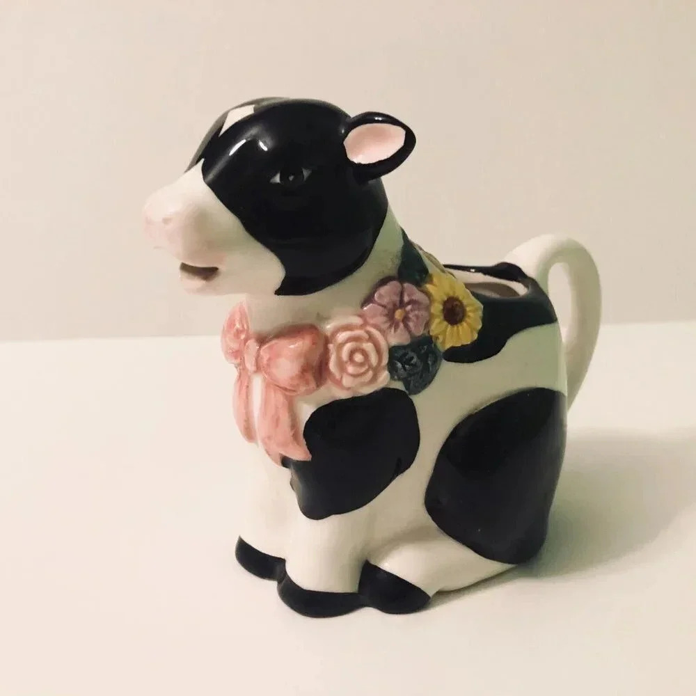 Giftcraft Cow Creamer Pitcher 4.5 Inch Tall Floral Figurine